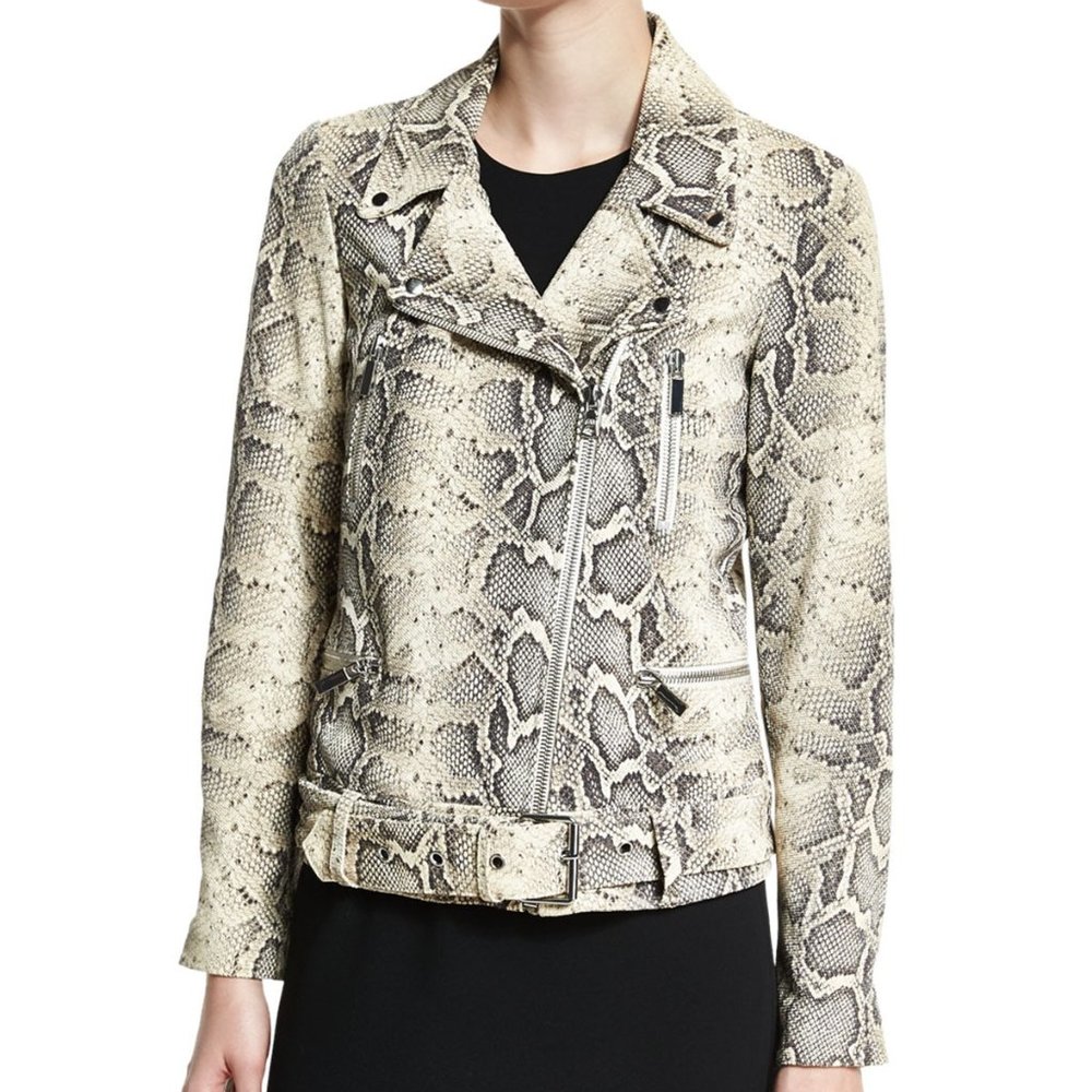 Elizabeth and James Corlyn Snake-Embossed Leather Jacket, Natural